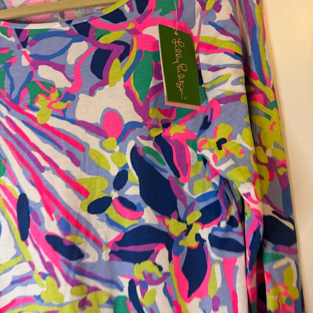 Lilly Pulitzer Marlowe Dress Havin A Blast 3/4 Sleeve Blue Pink Tropical Size M - Picture 6 of 7